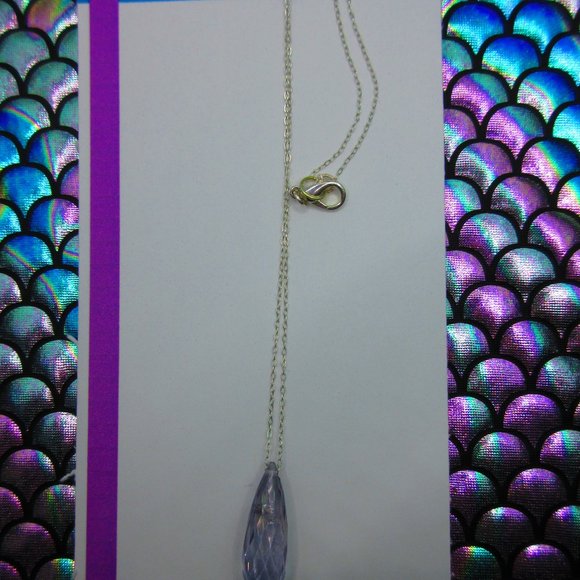 Lavender Aura Quartz Faceted Drop Gemstone 18" Dainty Necklace - Picture 4 of 5